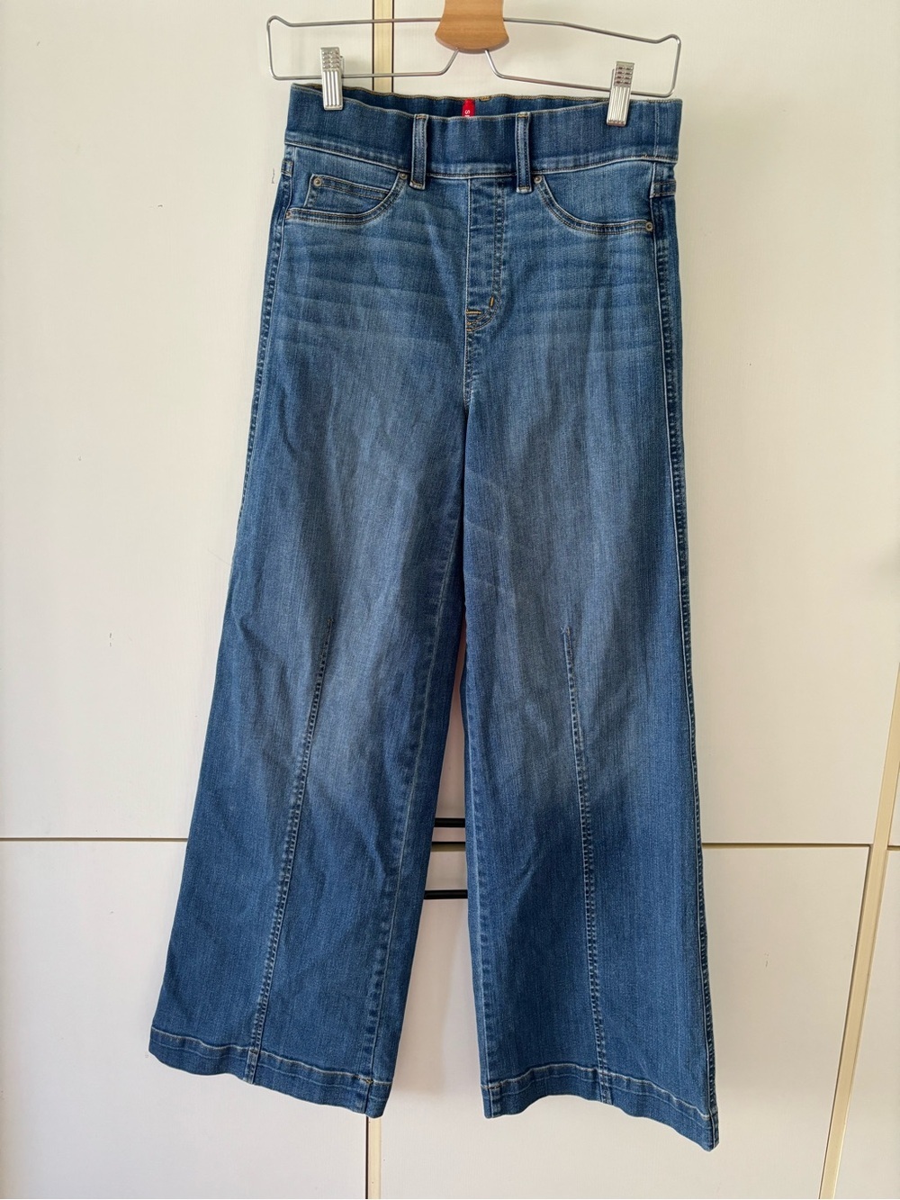 SPANX Vintage Indigo Wide Leg Jeans Size Small Pull-On Shaping Denim Boho Casual - Picture 2 of 14
